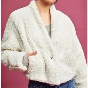 Anthropologie HEI HEI Cropped White Sherpa Jacket Size Medium